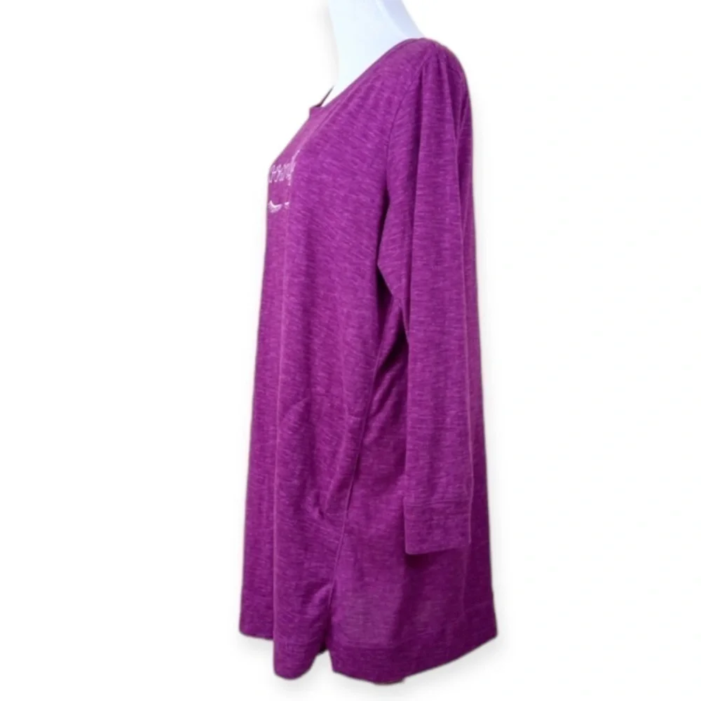 Kate Spade Goodnight Sleep Shirt Long  Sleeve Pockets Brushed Knit XL Purple